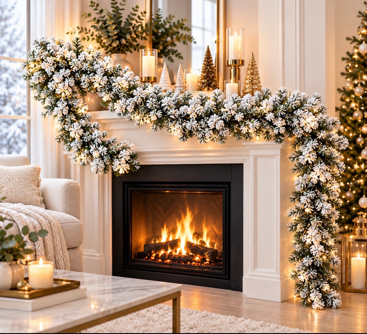 Flurry 9ft Snow-Flocked Garland