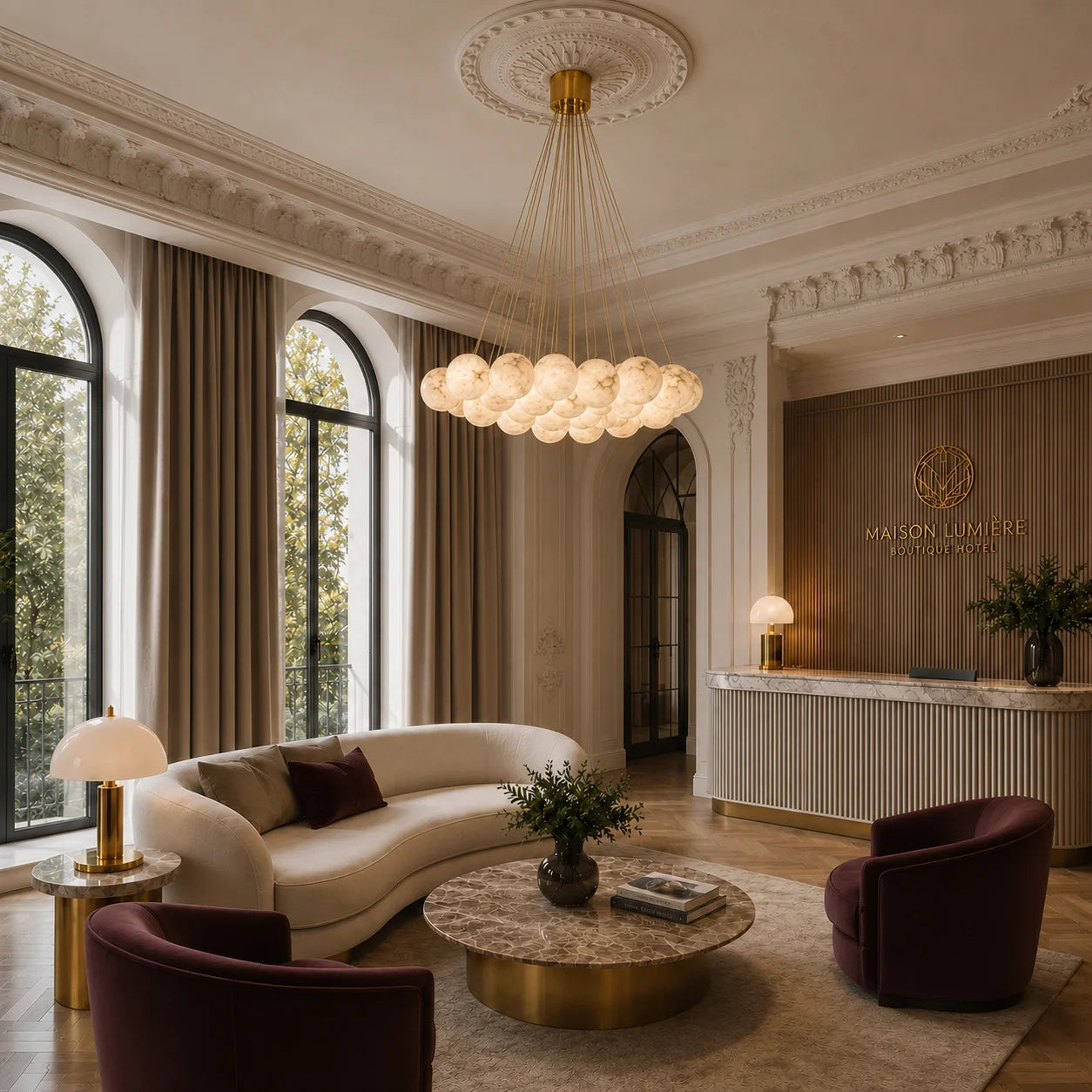 GOODNEST AURORA | Alabaster Globe Chandelier