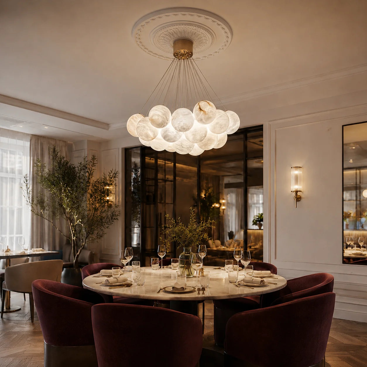 GOODNEST AURORA | Alabaster Globe Chandelier