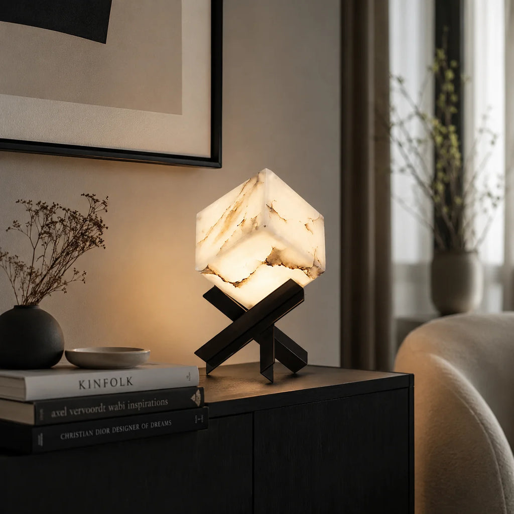 GOODNEST FACET | Alabaster Cube Table Lamp