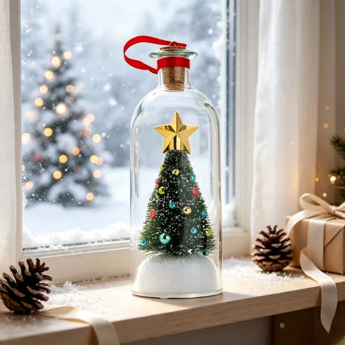 2026 New Recordable Christmas Tree Message Bottle Christmas Tree Ornaments Xmas Holiday Keepsake Snowy Scene in Nostalgic Bottle