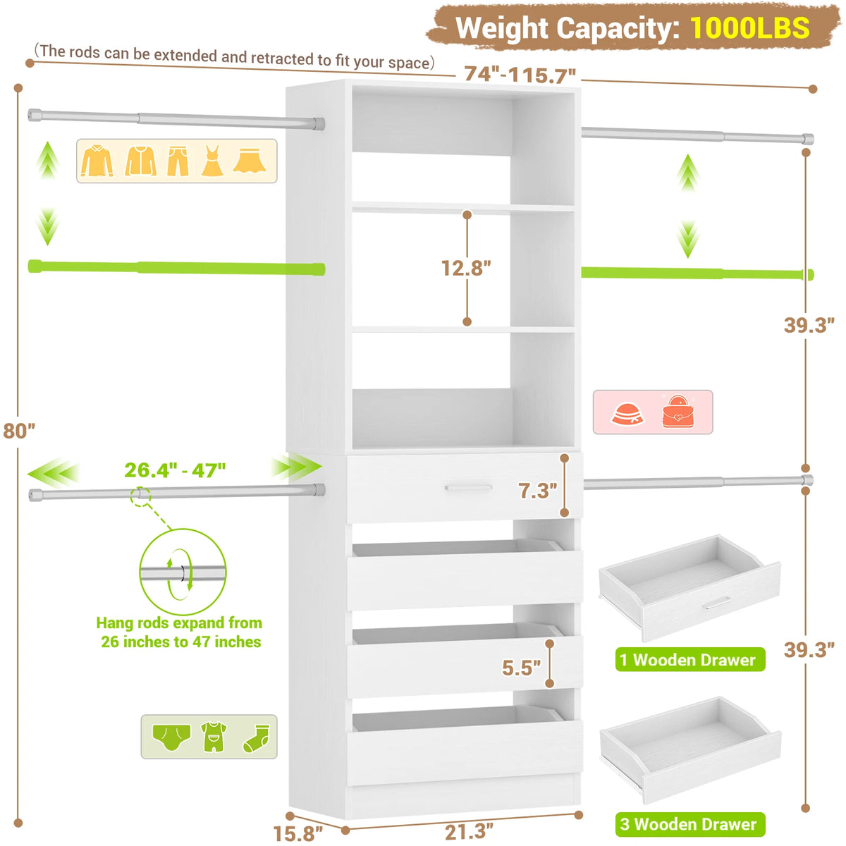 Vestry 9ft Closet System with Drawers