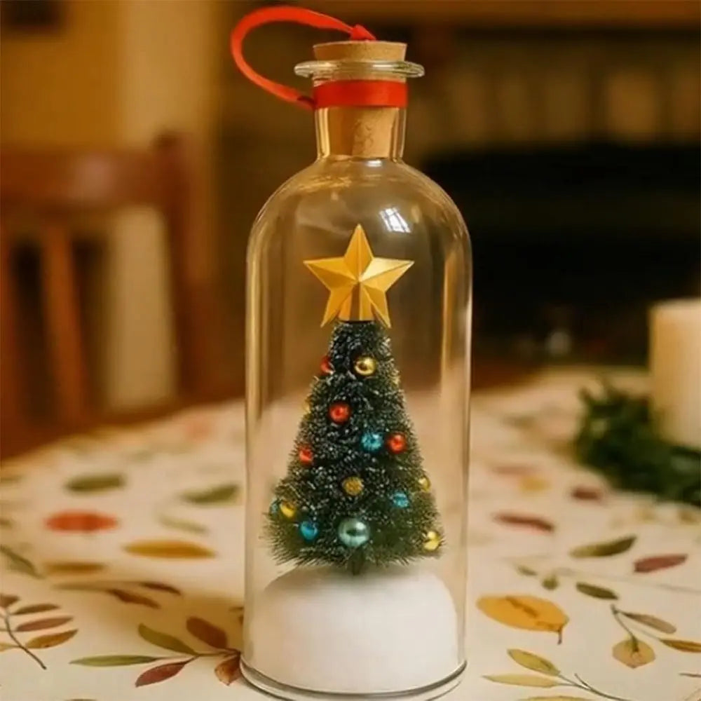 Recordable Christmas Tree Message Bottle Xmas Holiday Keepsake Christmas Tree Ornaments Snowy Scene in Nostalgic Bottle