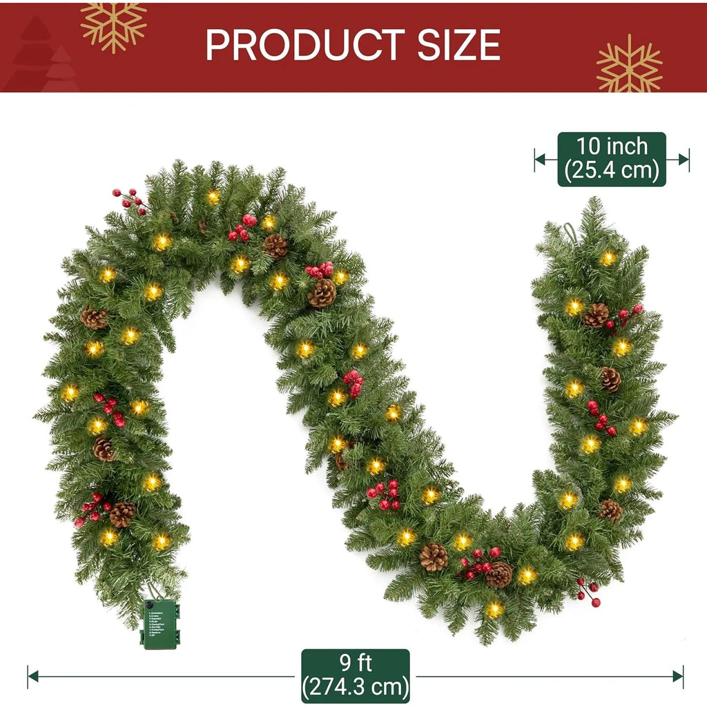 Mantel 9ft Pre-Lit Christmas Garland