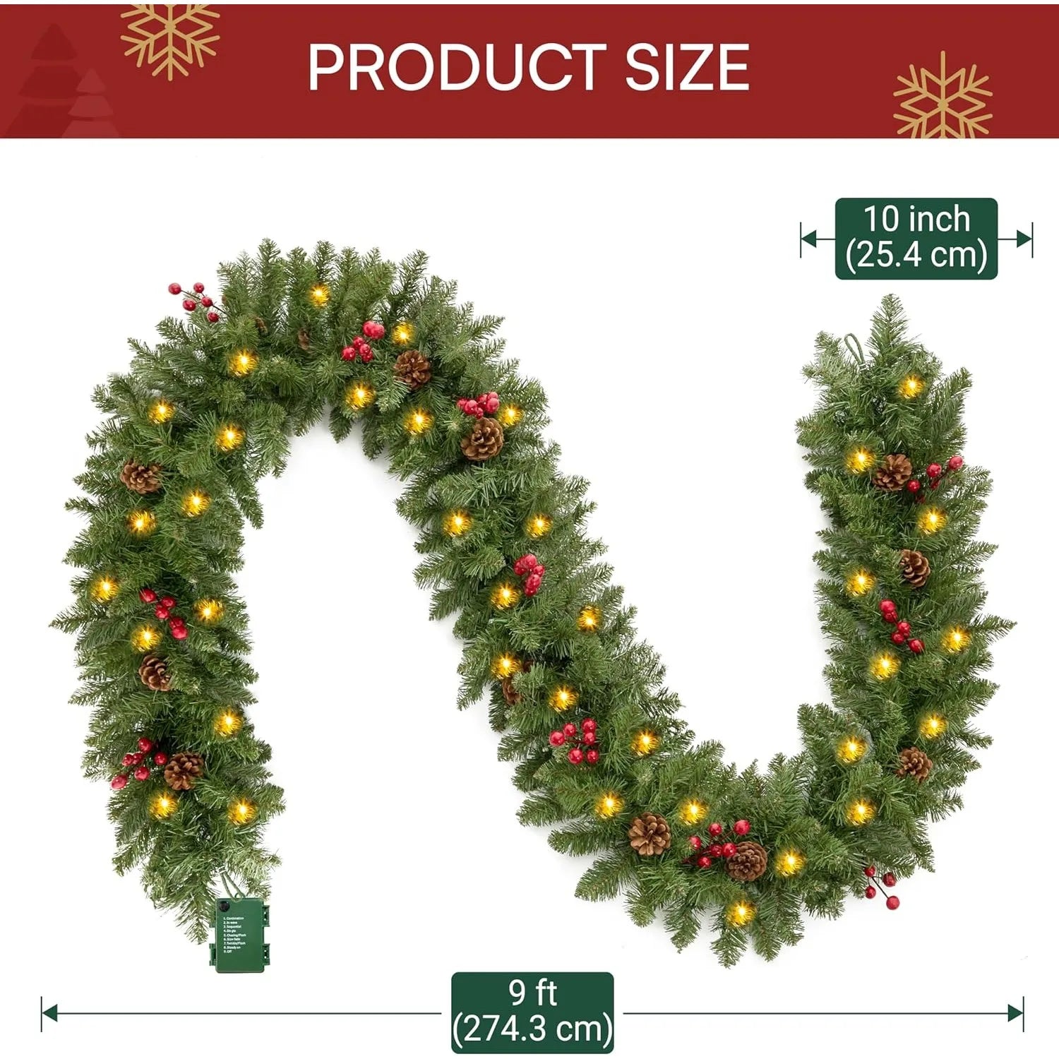 Mantel 9ft Pre-Lit Christmas Garland