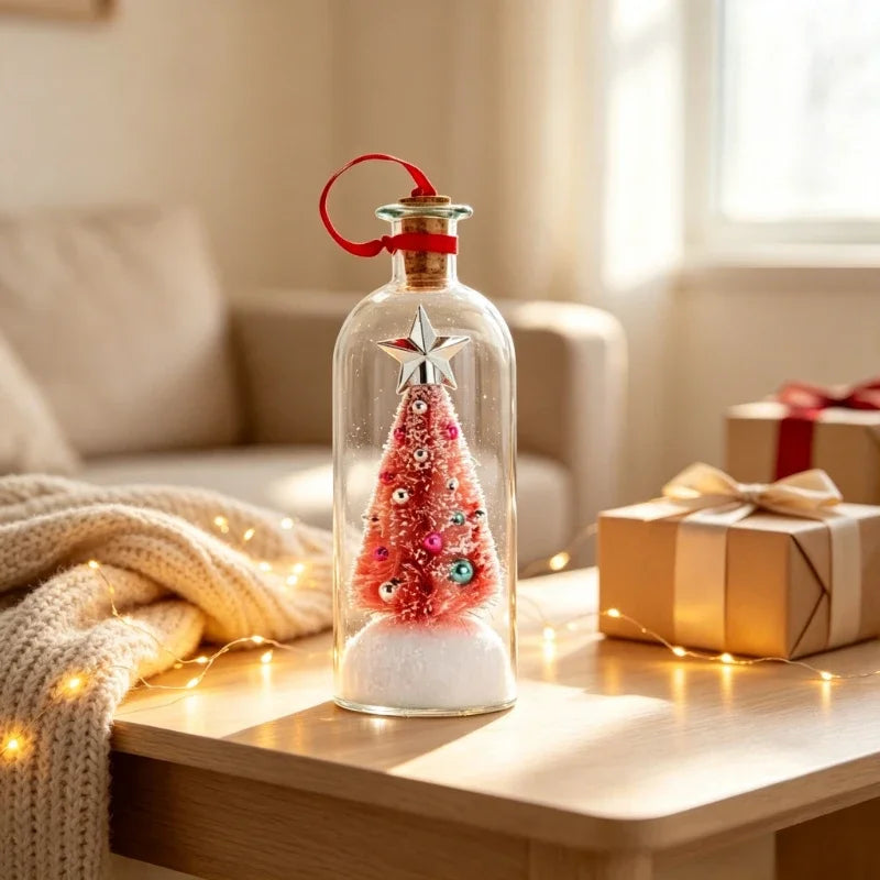 2026 New Recordable Christmas Tree Message Bottle Christmas Tree Ornaments Xmas Holiday Keepsake Snowy Scene in Nostalgic Bottle