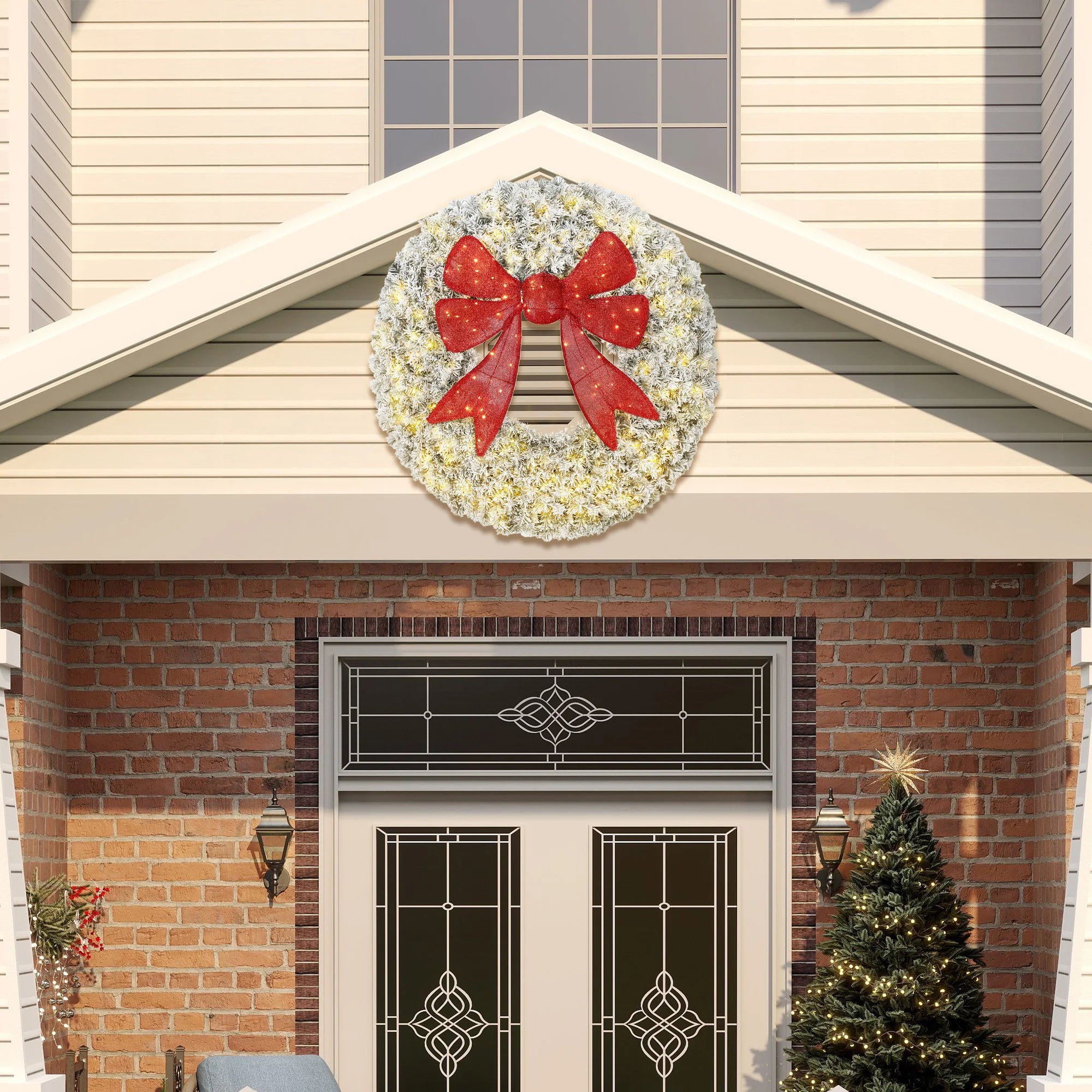 GOODNEST HOLLY | 48" Pre-Lit Flocked Wreath