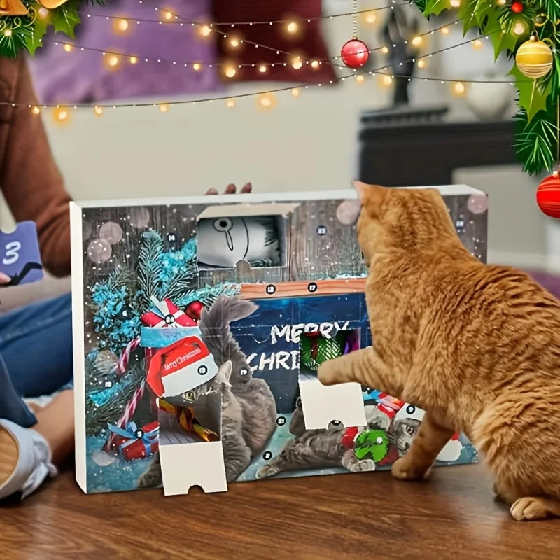 Cat Advent Calendar 2026, Christmas Cat Toy Set with Rope Toys, Balls, Bowtie Collars & Bandanas, 24 Pcs Christmas Countdown Cal