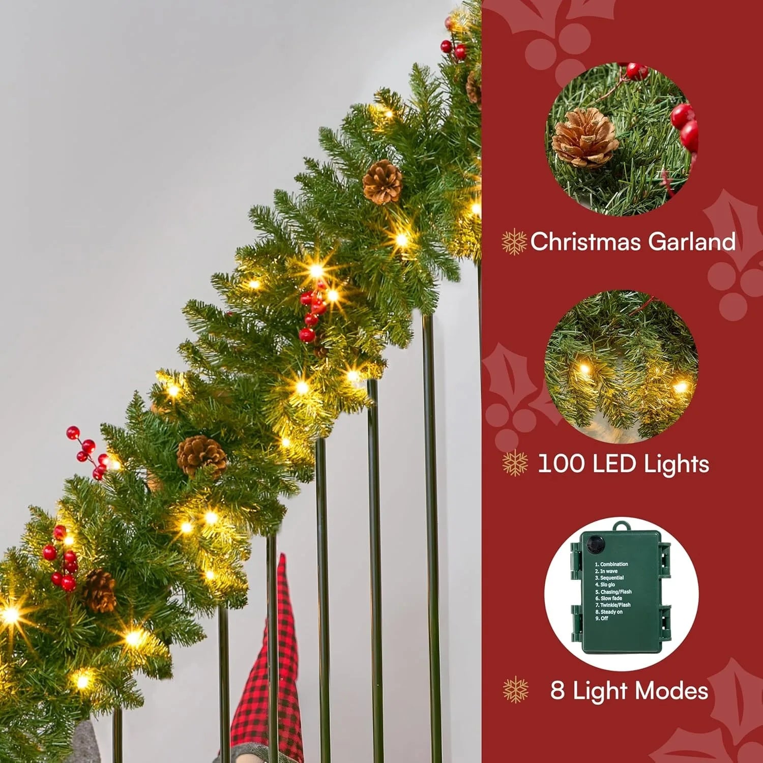 Mantel 9ft Pre-Lit Christmas Garland