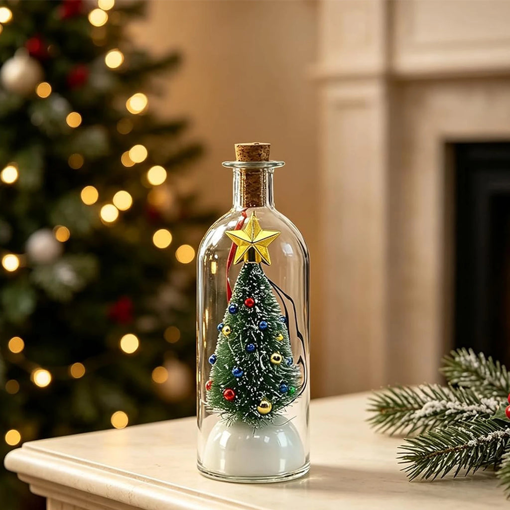 Christmas Tree Message Bottle Ornament Voice Record Snow Scene Resin Holiday Shelf Decor