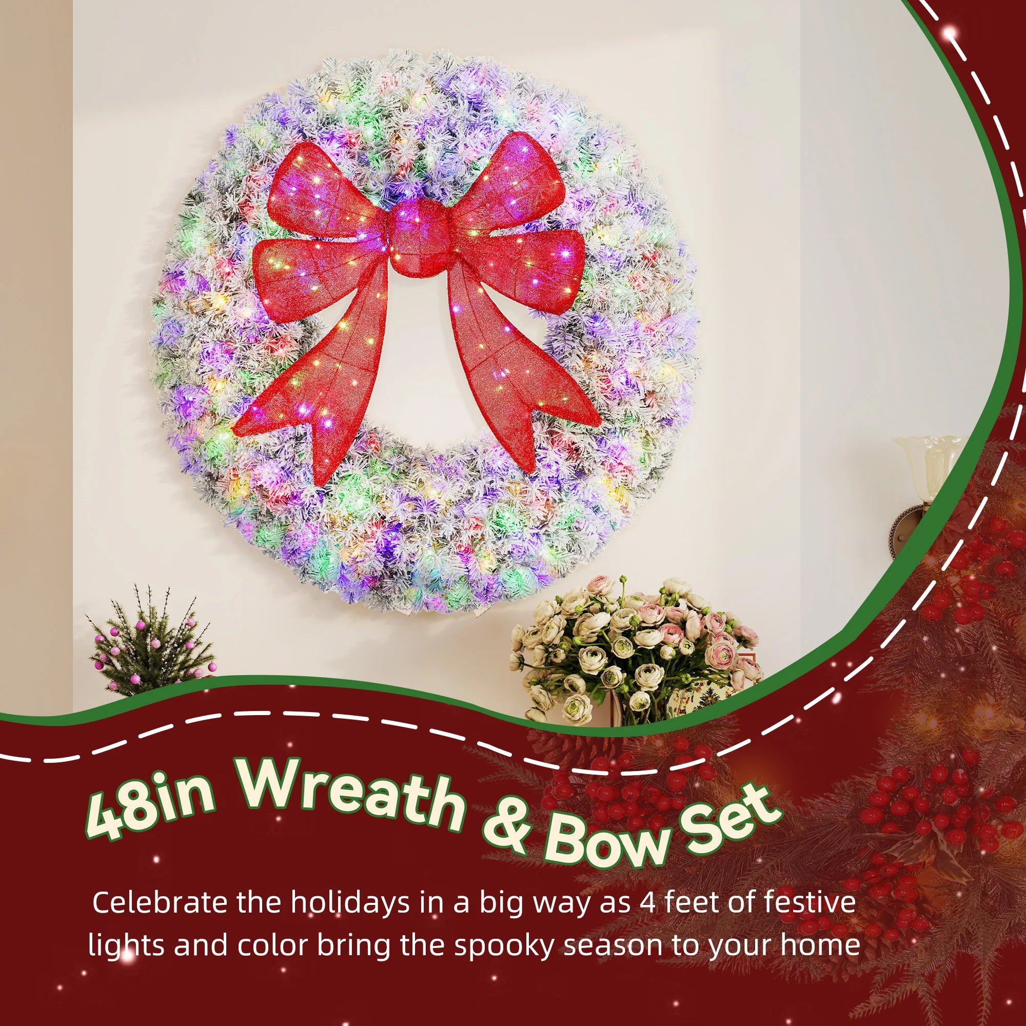 GOODNEST HOLLY | 48" Pre-Lit Flocked Wreath