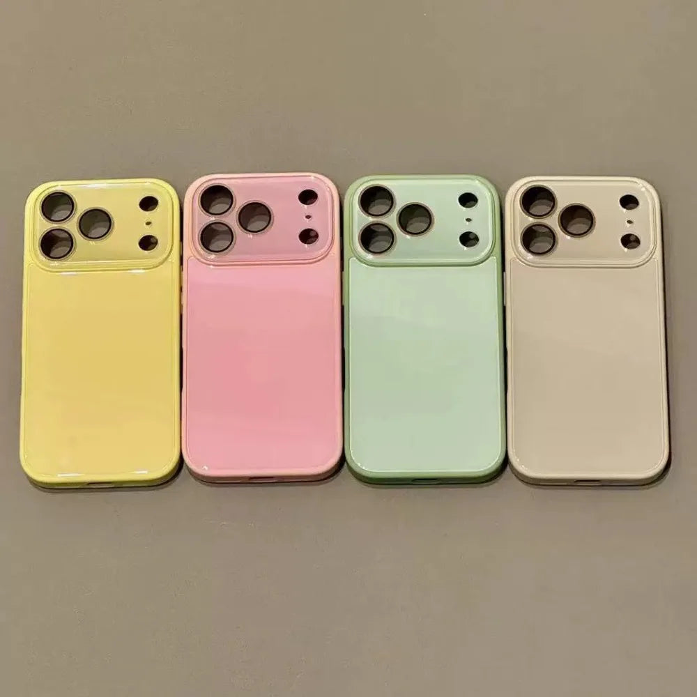 Tempered Glass Candy Color Hard Case for iPhone 15 16 17 Pro Max 14 13 12 11 Camera Protector Bumper Shockproof Slim Cover
