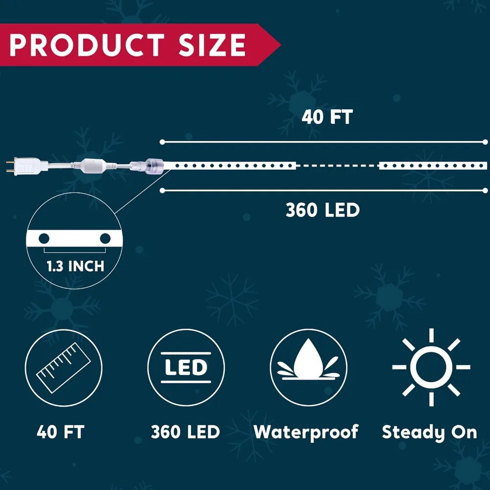 Ribbon 40ft LED Candy Cane Rope Lights