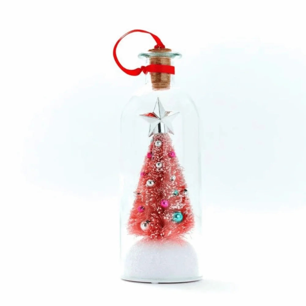 Recordable Christmas Tree Message Bottle Xmas Holiday Keepsake Christmas Tree Ornaments Snowy Scene in Nostalgic Bottle