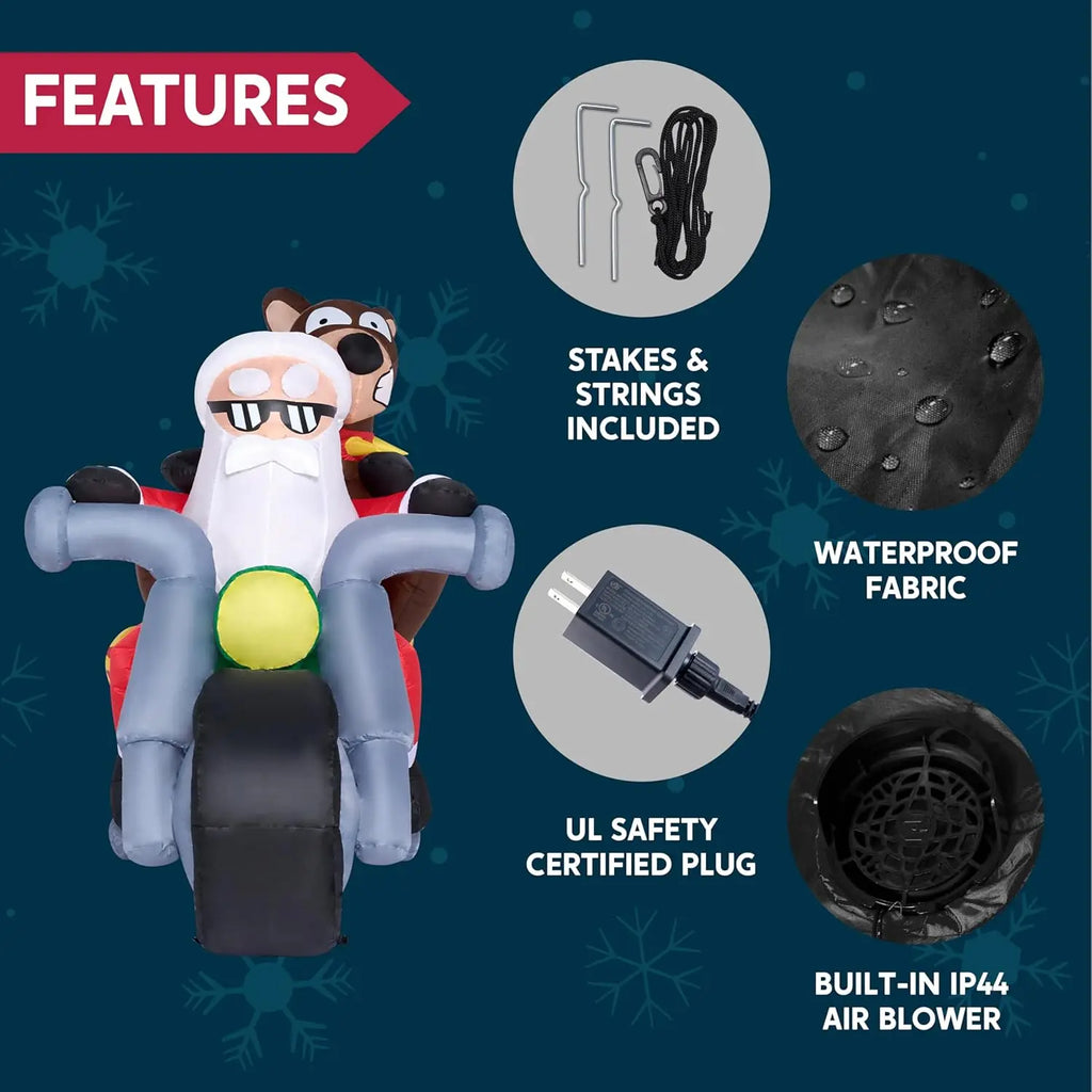 Rider 7ft Inflatable Santa on Motorcycle