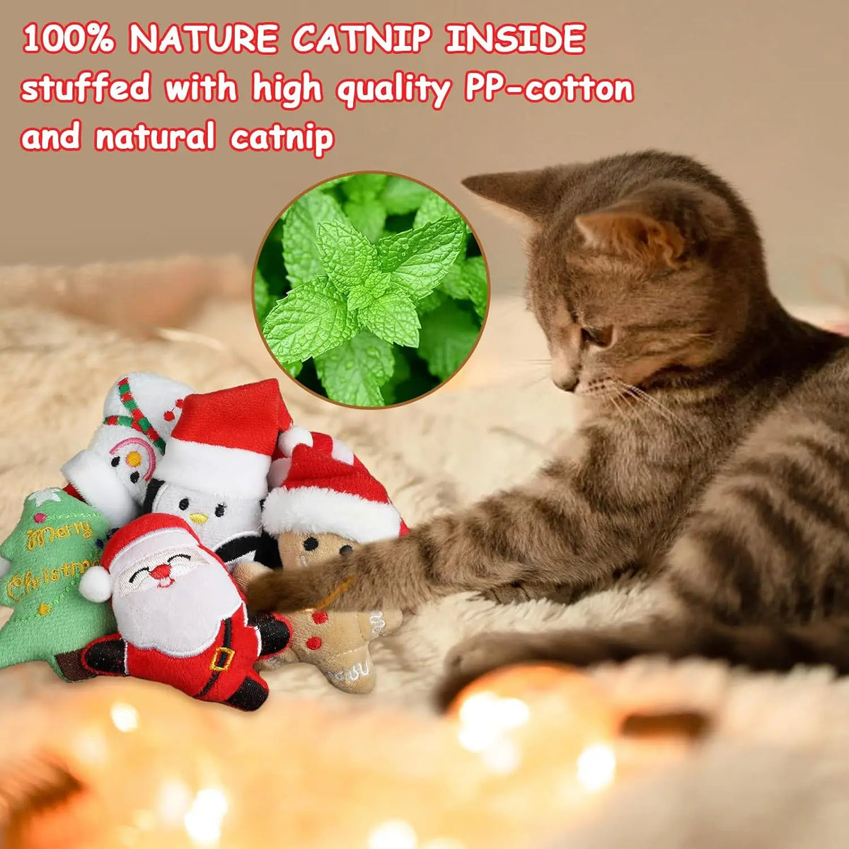 Christmas Catnip Toys Xmas Cat Toys Plush Santa Claus Snowman Tree Interactive Chew Bite Toys for Cat Kitten Indoor Festival Toy