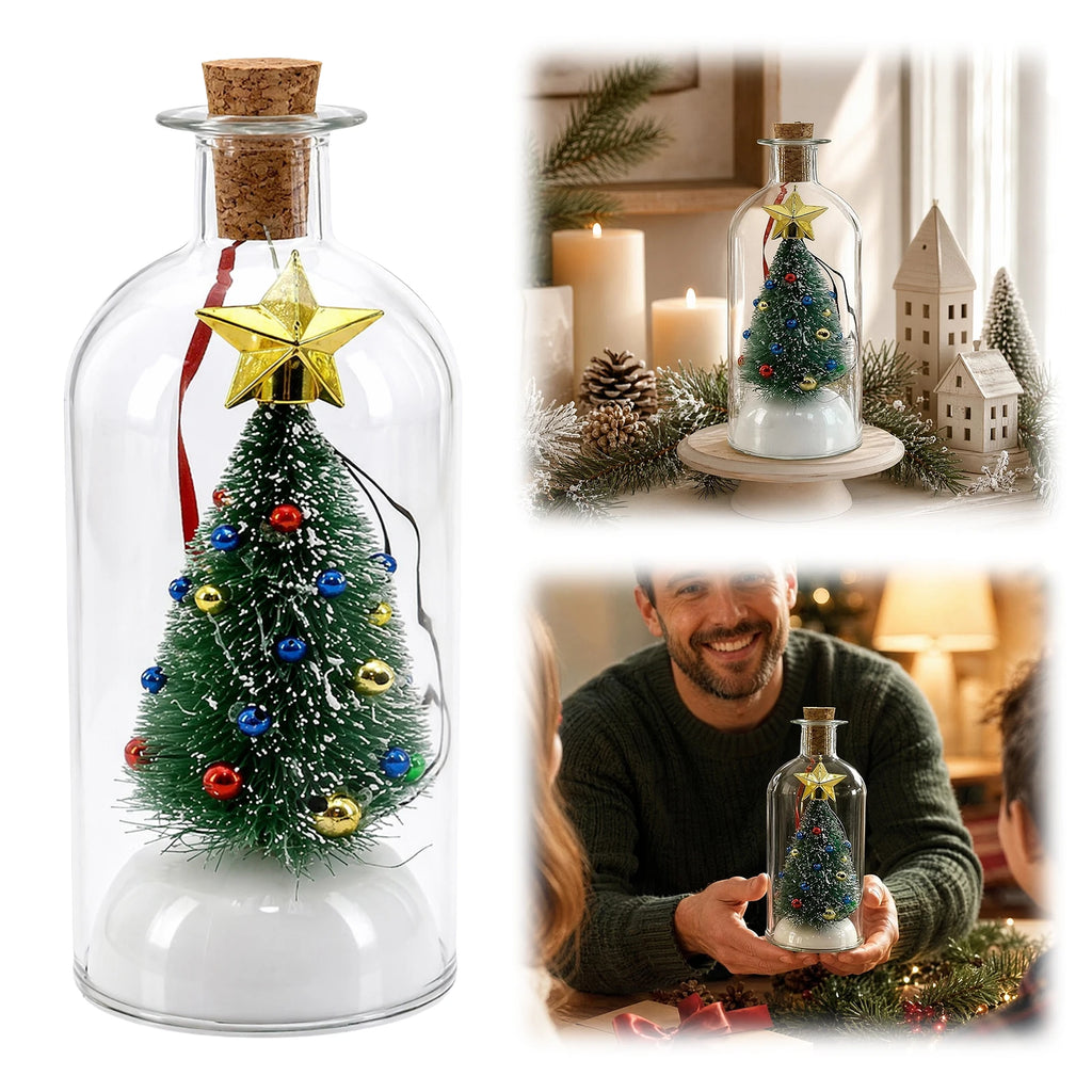Christmas Tree Message Bottle Ornament Voice Record Snow Scene Resin Holiday Shelf Decor
