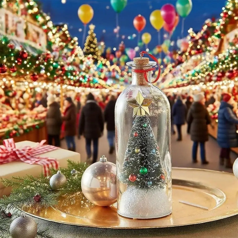 Recordable Christmas Tree Message Bottle Xmas Holiday Keepsake Christmas Tree Ornaments Snowy Scene in Nostalgic Bottle