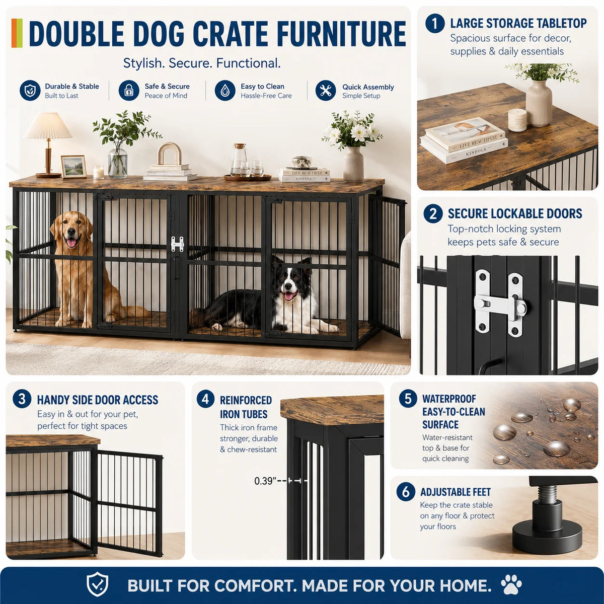 Twin 87" Double Dog Crate Console