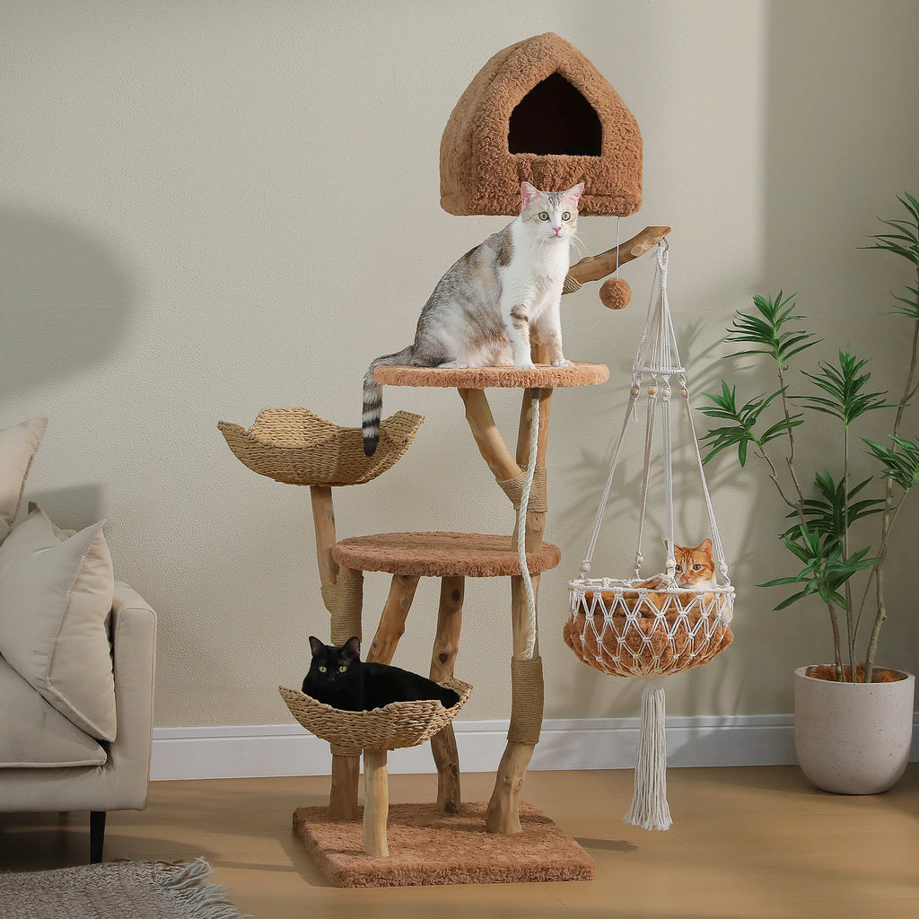 GOODNEST BOUGH | Solid Wood Cat Tree with Swing