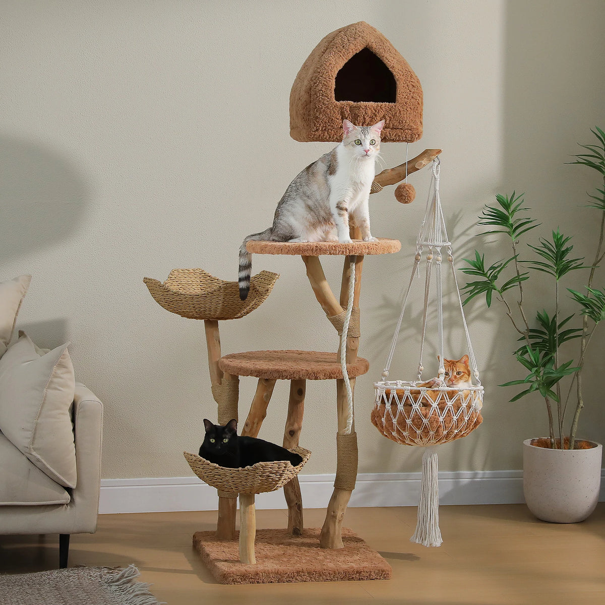 GOODNEST BOUGH | Solid Wood Cat Tree with Swing