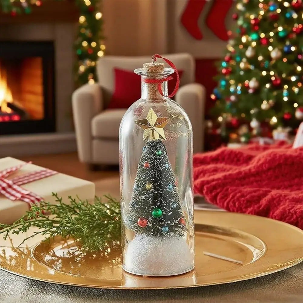 Recordable Christmas Tree Message Bottle Xmas Holiday Keepsake Christmas Tree Ornaments Snowy Scene in Nostalgic Bottle