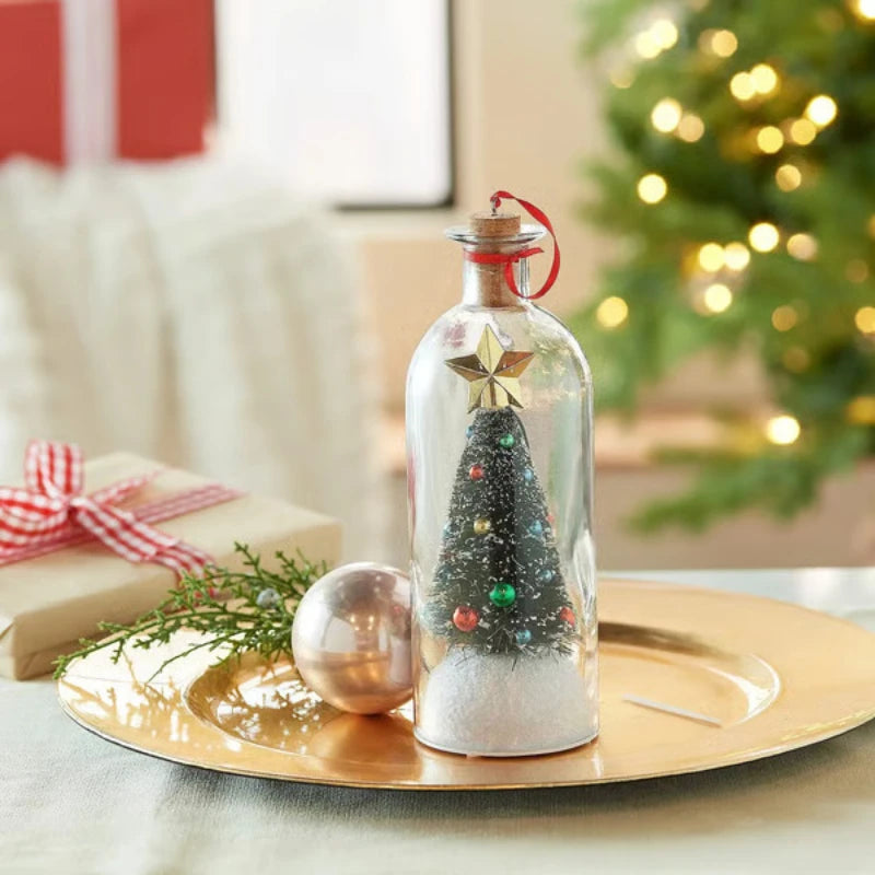 2026 New Recordable Christmas Tree Message Bottle Christmas Tree Ornaments Xmas Holiday Keepsake Snowy Scene in Nostalgic Bottle