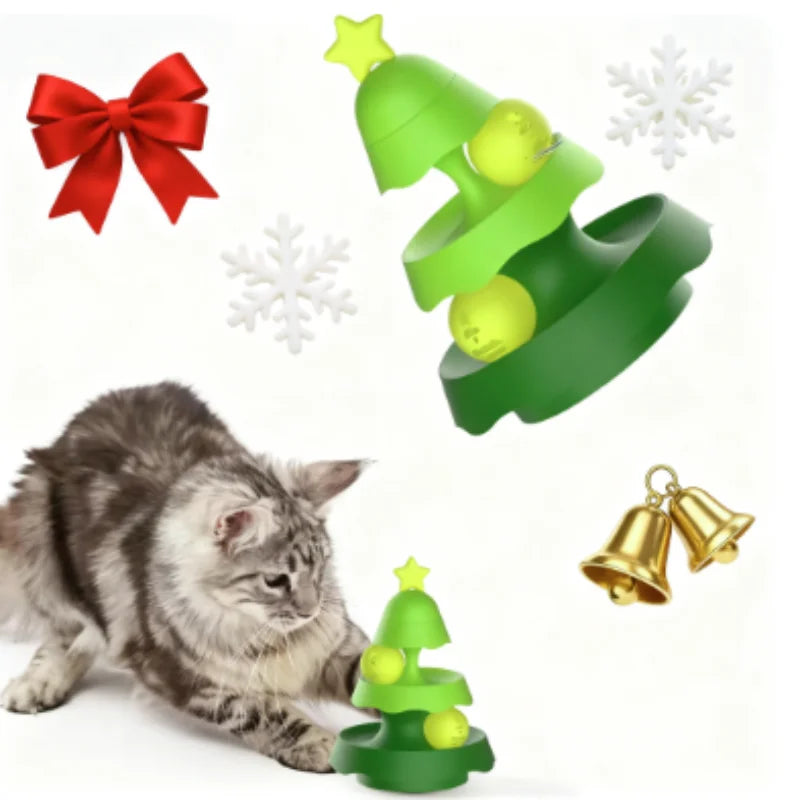 Multi-Functional Christmas Tree Cat Toy Luminous Ball Self-Play with Built-In Bell Ringing Sound Soothing Entertainment for Cats