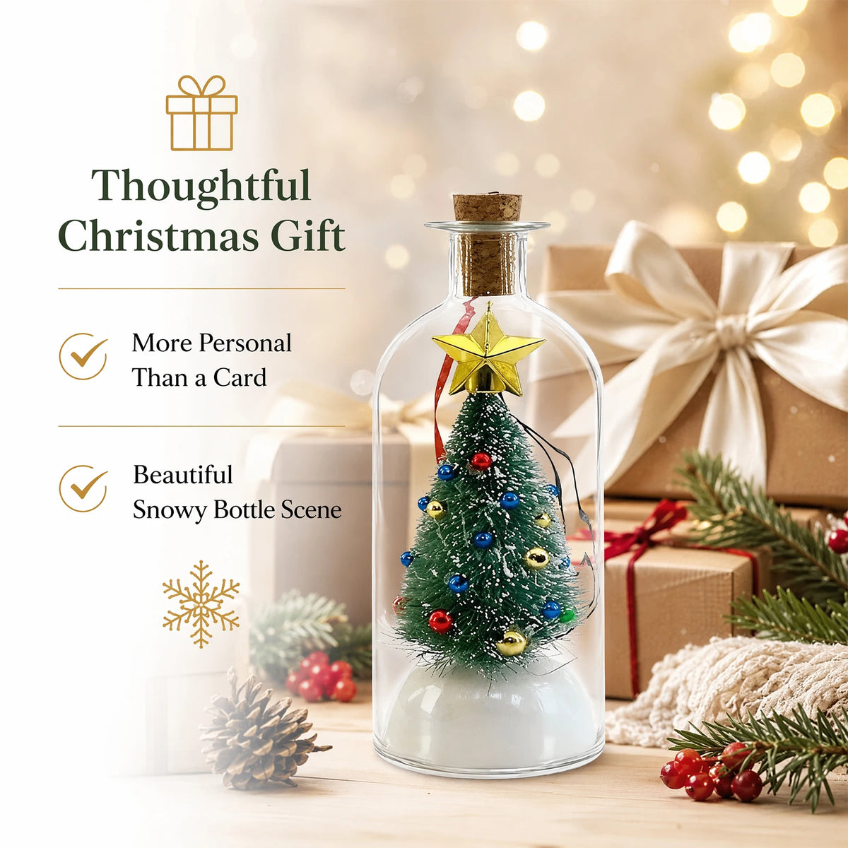 Christmas Tree Message Bottle Ornament Voice Record Snow Scene Resin Holiday Shelf Decor