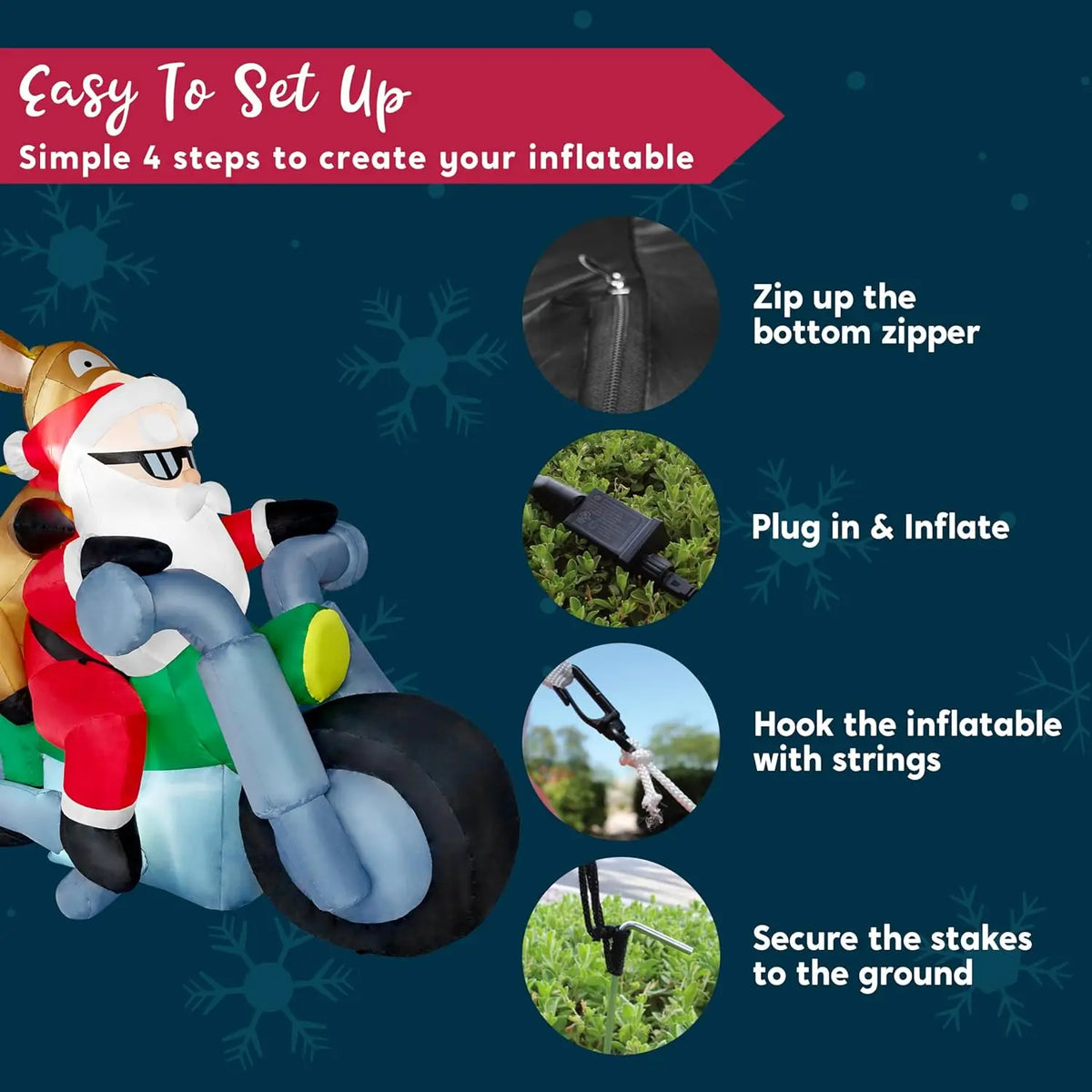 Rider 7ft Inflatable Santa on Motorcycle