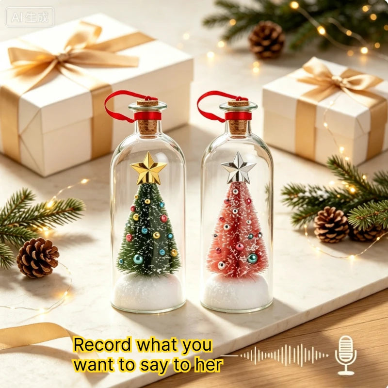 2026 New Recordable Christmas Tree Message Bottle Christmas Tree Ornaments Xmas Holiday Keepsake Snowy Scene in Nostalgic Bottle