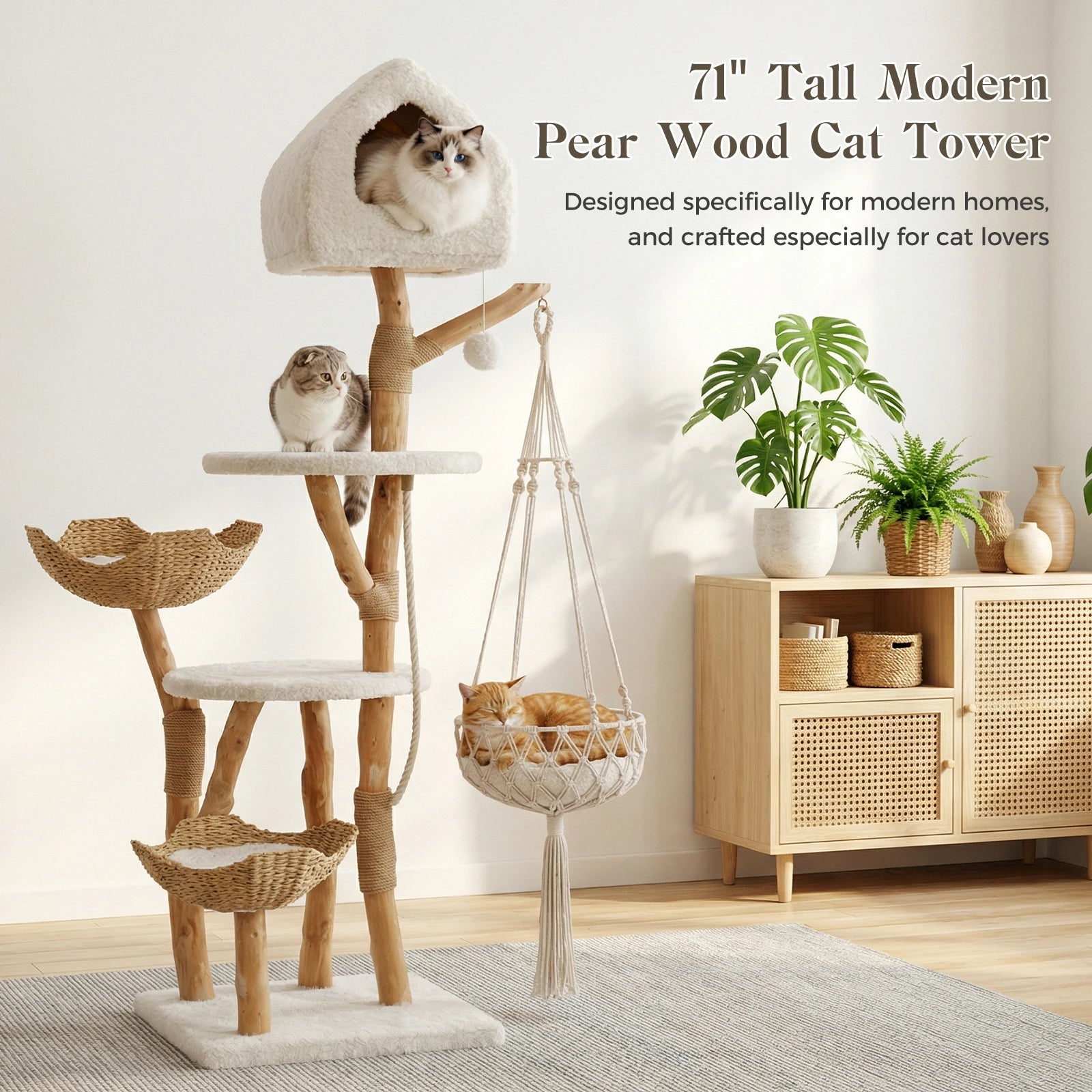 GOODNEST BOUGH | Solid Wood Cat Tree with Swing