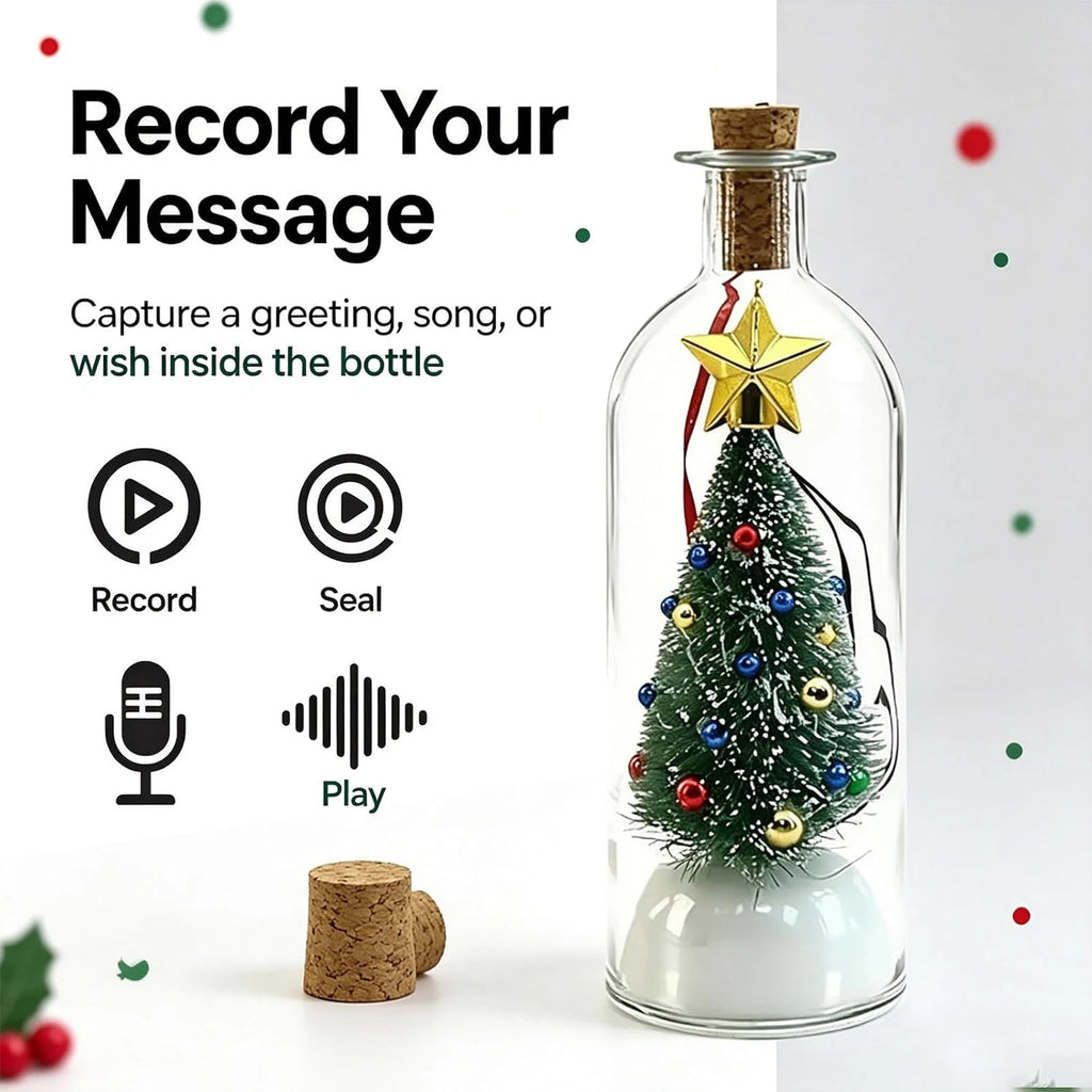 Christmas Tree Message Bottle Ornament Voice Record Snow Scene Resin Holiday Shelf Decor