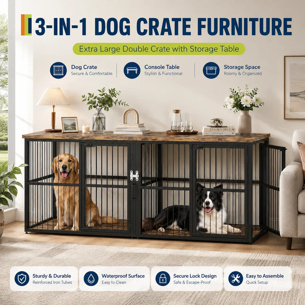 Twin 87" Double Dog Crate Console