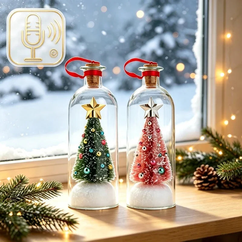 2026 New Recordable Christmas Tree Message Bottle Christmas Tree Ornaments Xmas Holiday Keepsake Snowy Scene in Nostalgic Bottle
