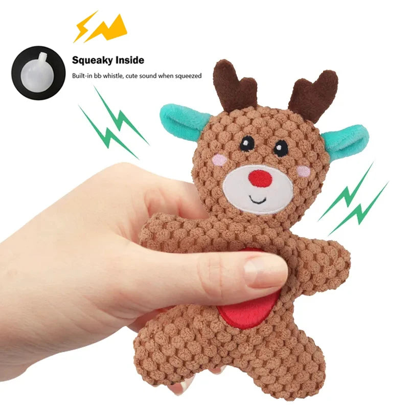 Xmas Pet Dog Plush Chew Toy Santa Elk Gingerbread Man Donut Cat Dog Christmas Series Cartoon Dog Toy Plush Squeak Toy Cookies