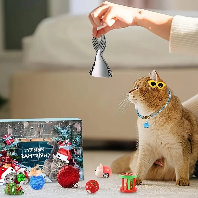 Cat Advent Calendar 2026, Christmas Cat Toy Set with Rope Toys, Balls, Bowtie Collars & Bandanas, 24 Pcs Christmas Countdown Cal
