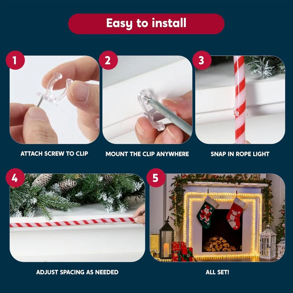 Ribbon 40ft LED Candy Cane Rope Lights