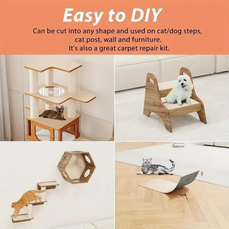 Self-Adhesive Cat Scratching Mat Trimmable Sofa Protector with Removable Carpet - Anti-Scratch Board & Play Pad for Cats