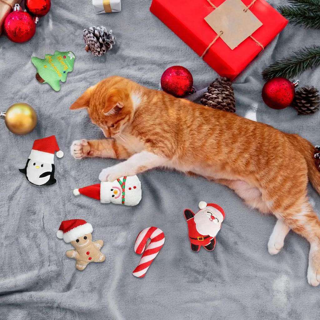 Christmas Catnip Toys Xmas Cat Toys Plush Santa Claus Snowman Tree Interactive Chew Bite Toys for Cat Kitten Indoor Festival Toy