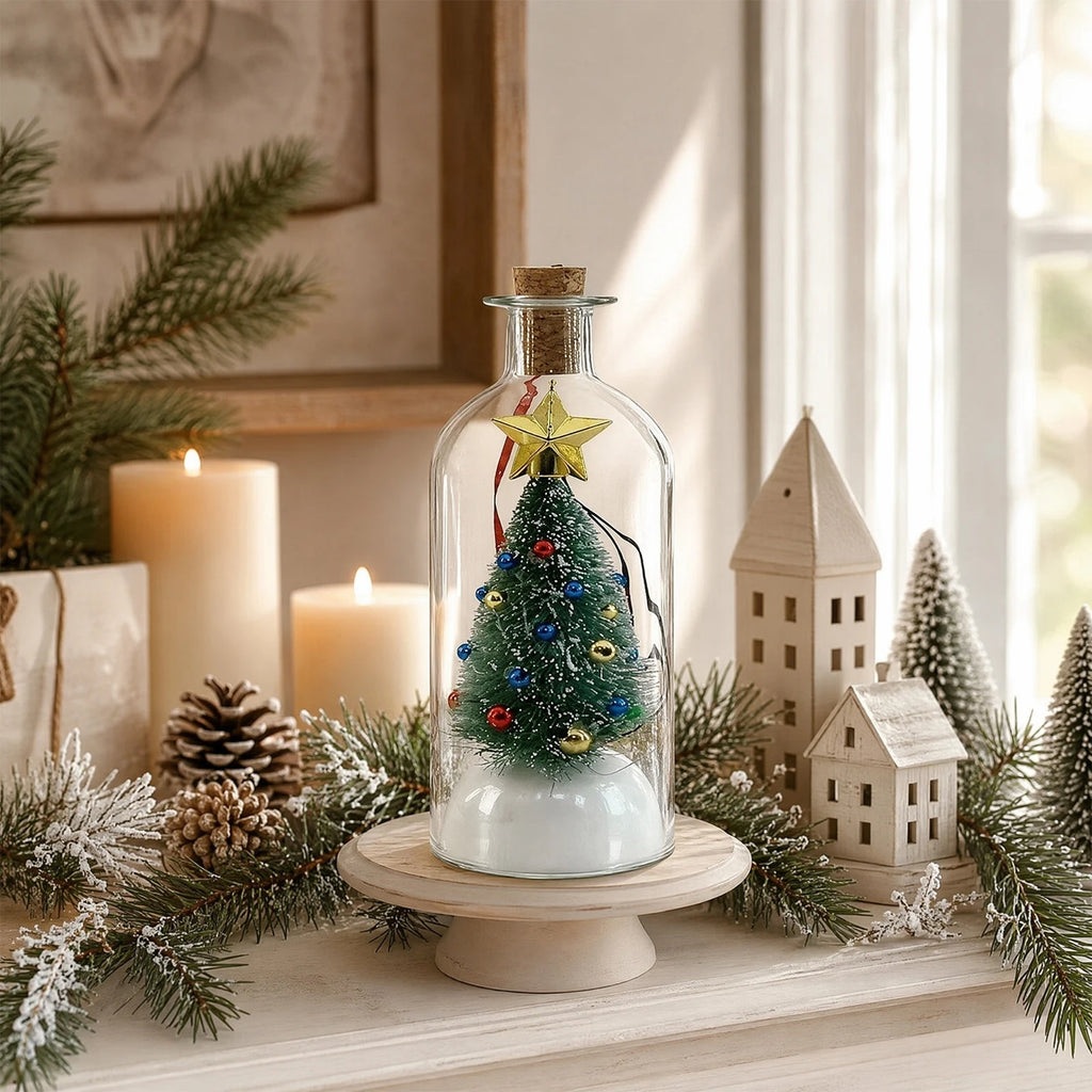 Christmas Tree Message Bottle Ornament Voice Record Snow Scene Resin Holiday Shelf Decor