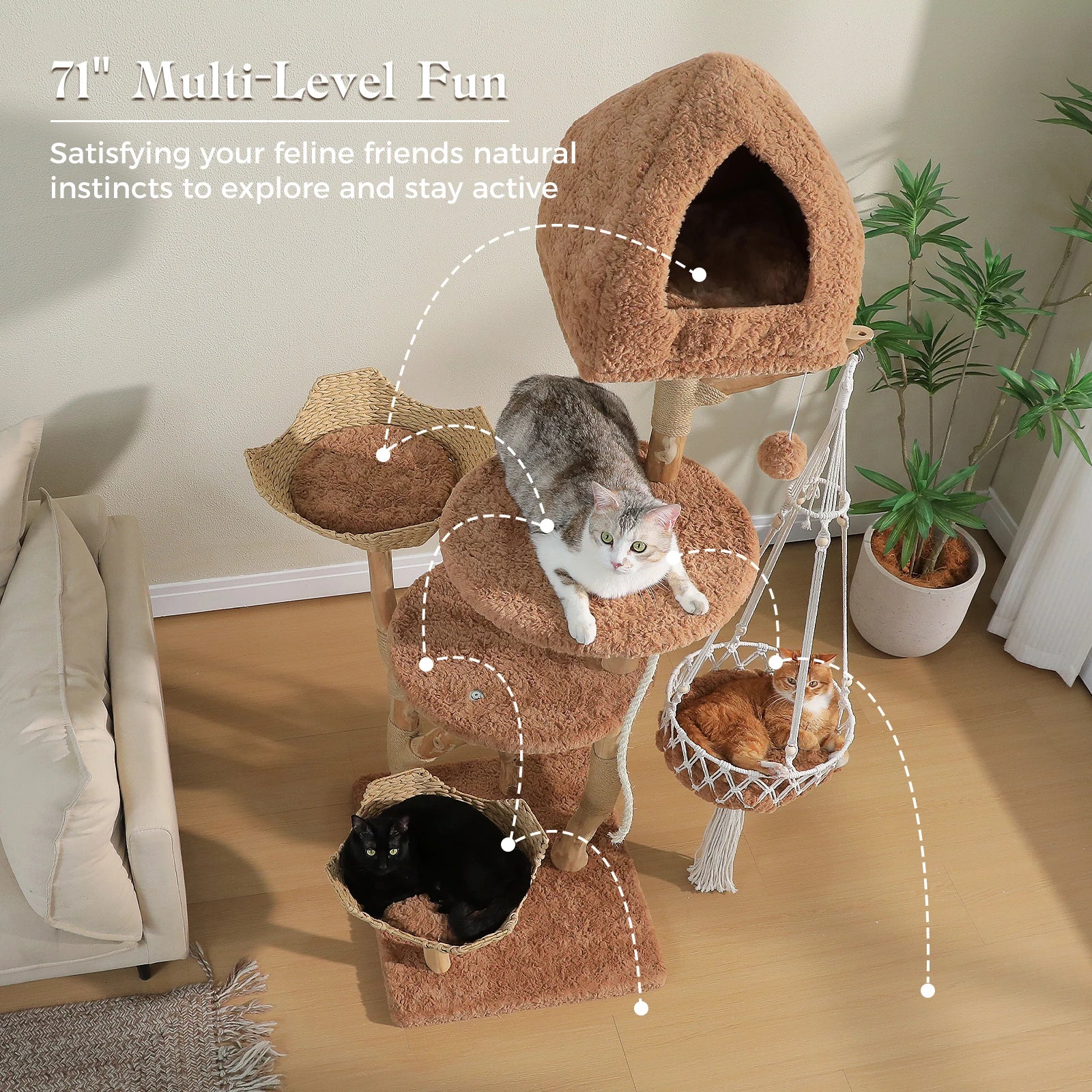 GOODNEST BOUGH | Solid Wood Cat Tree with Swing