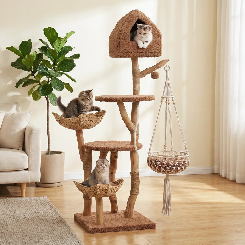 GOODNEST BOUGH | Solid Wood Cat Tree with Swing