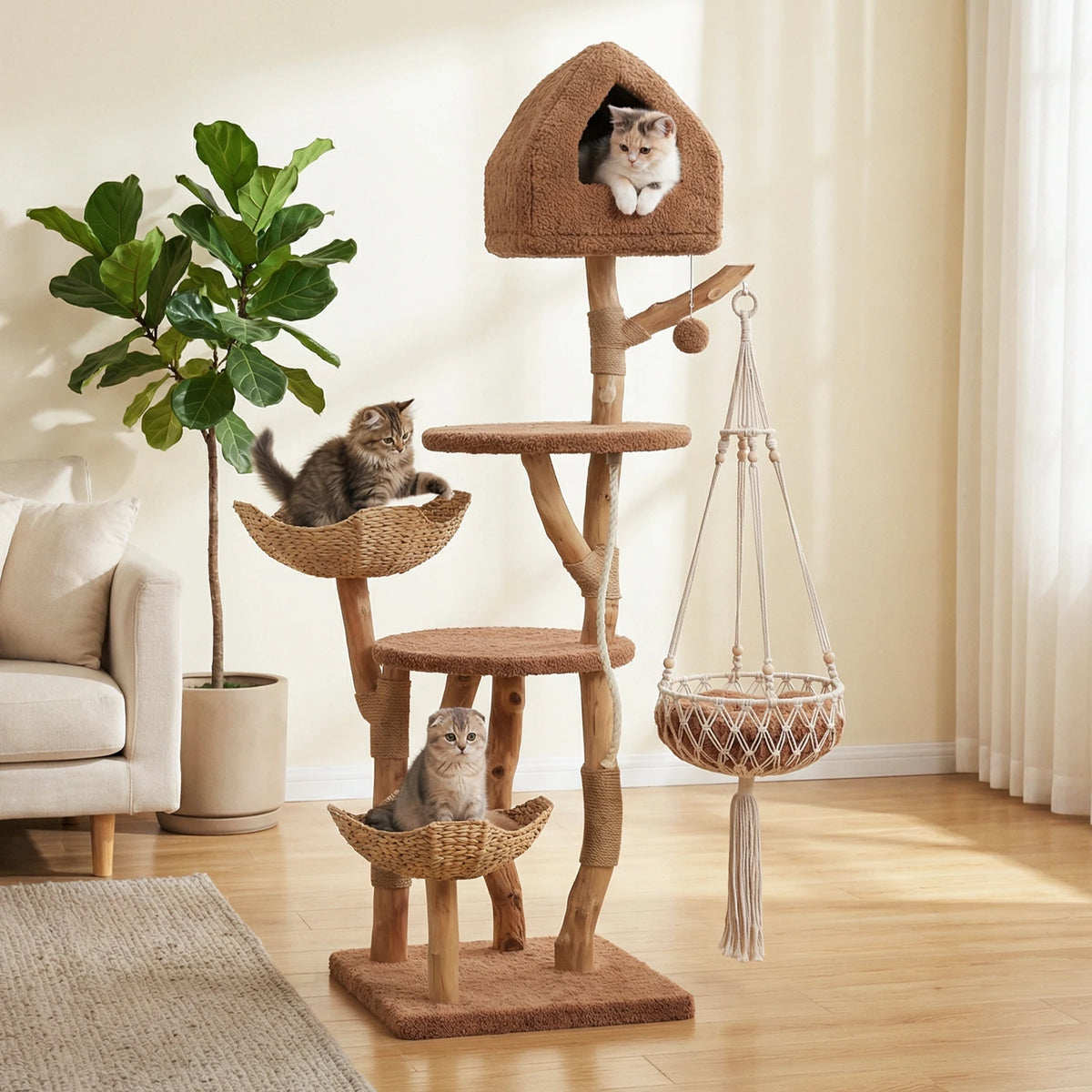 GOODNEST BOUGH | Solid Wood Cat Tree with Swing