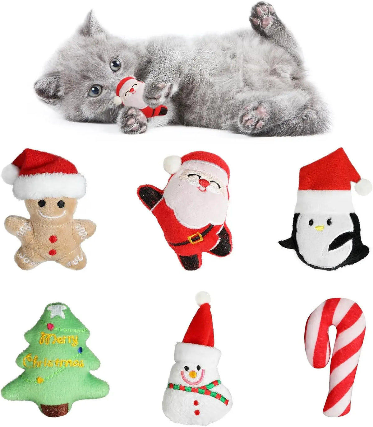 Christmas Catnip Toys Xmas Cat Toys Plush Santa Claus Snowman Tree Interactive Chew Bite Toys for Cat Kitten Indoor Festival Toy
