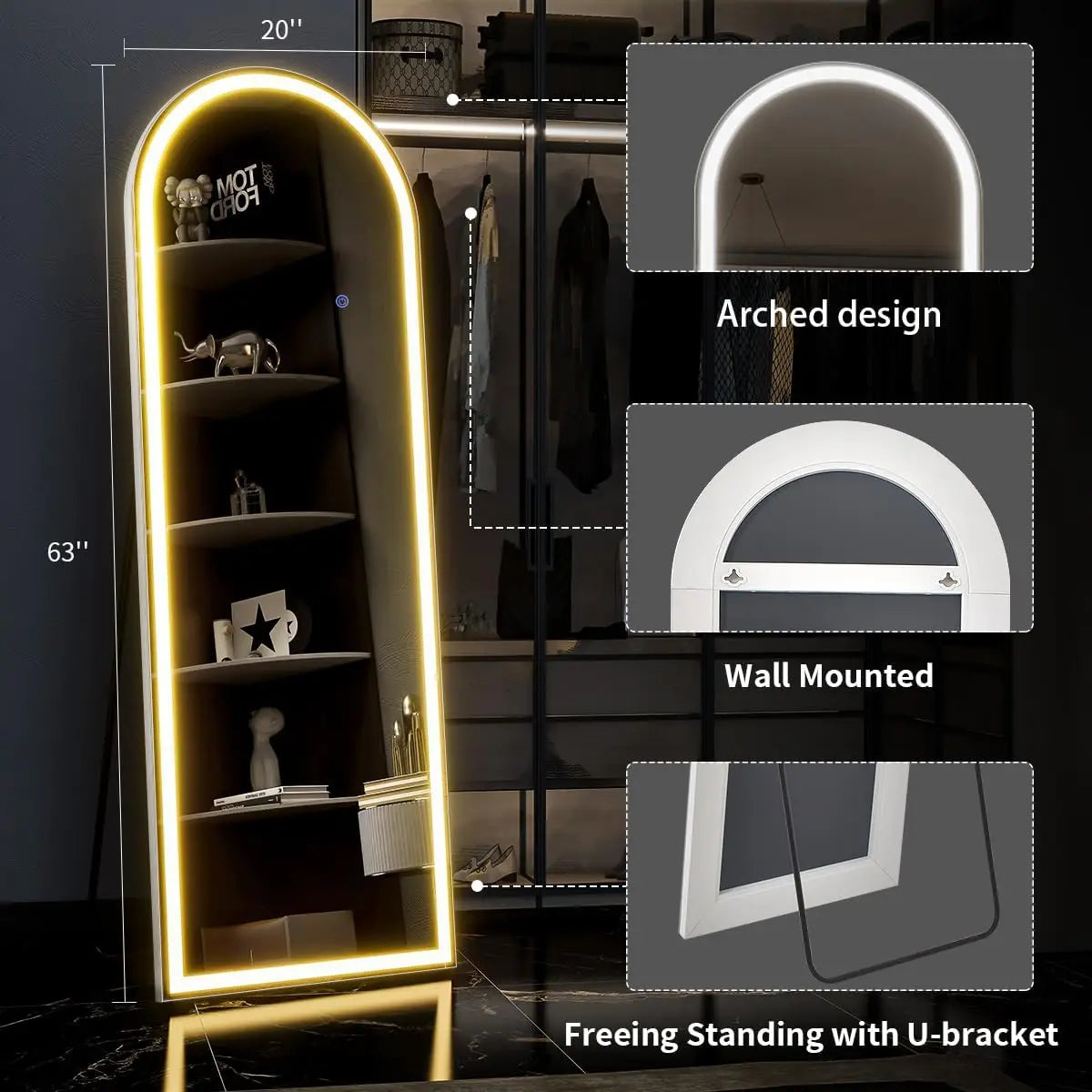 GOODNEST AURA | 63" Lighted Arch Floor Mirror