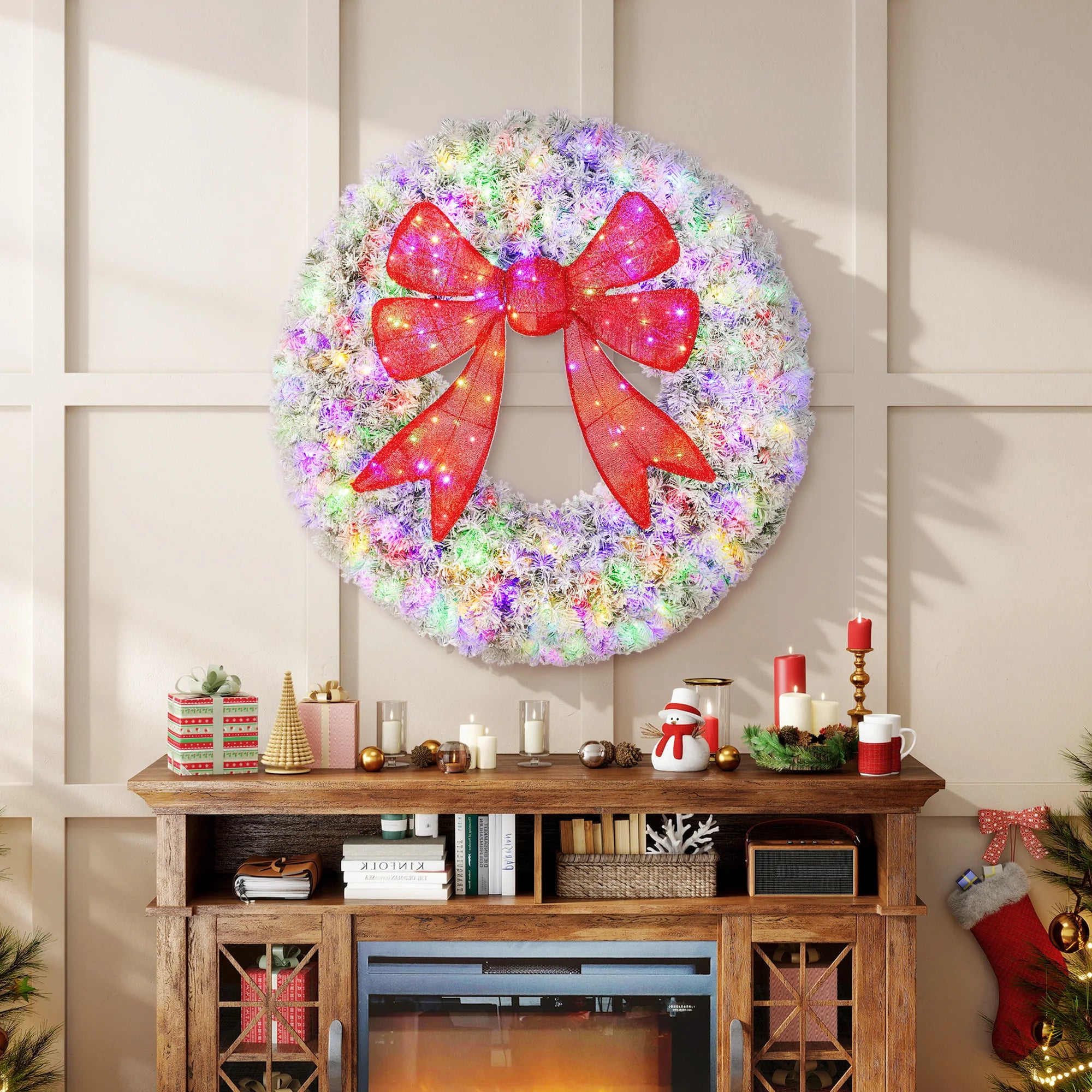 GOODNEST HOLLY | 48" Pre-Lit Flocked Wreath