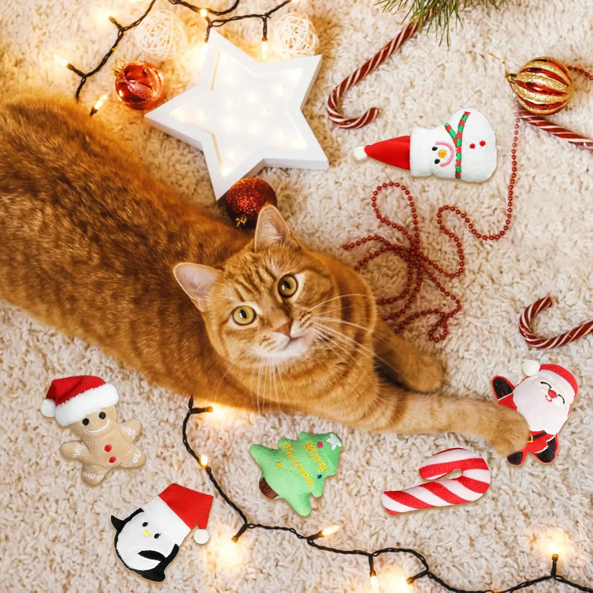 Christmas Catnip Toys Xmas Cat Toys Plush Santa Claus Snowman Tree Interactive Chew Bite Toys for Cat Kitten Indoor Festival Toy
