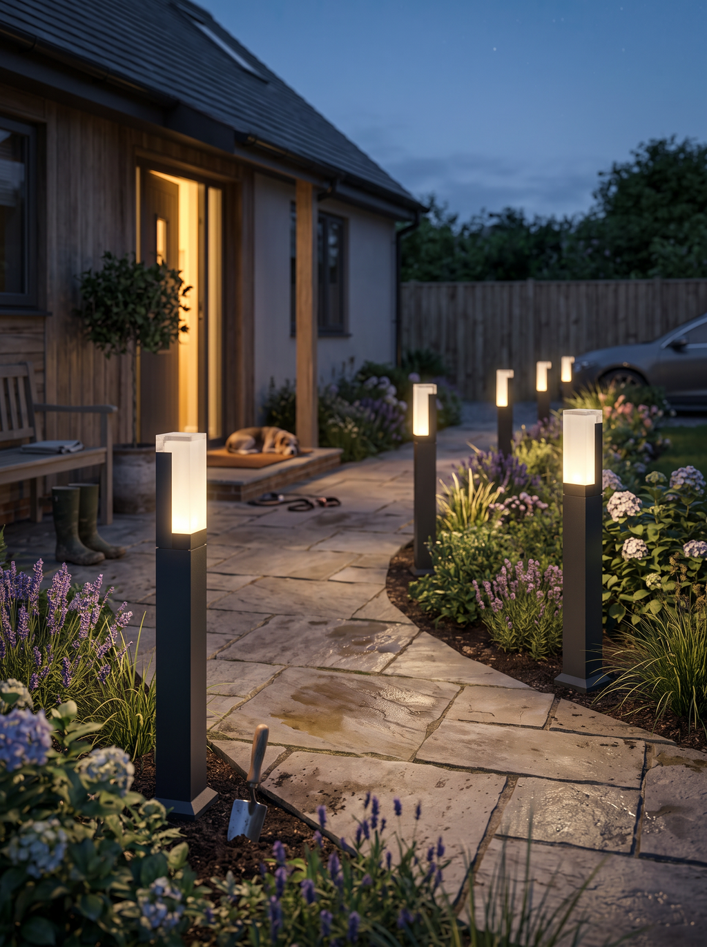 GOODNEST COLUMN LED bollard lights along a front path