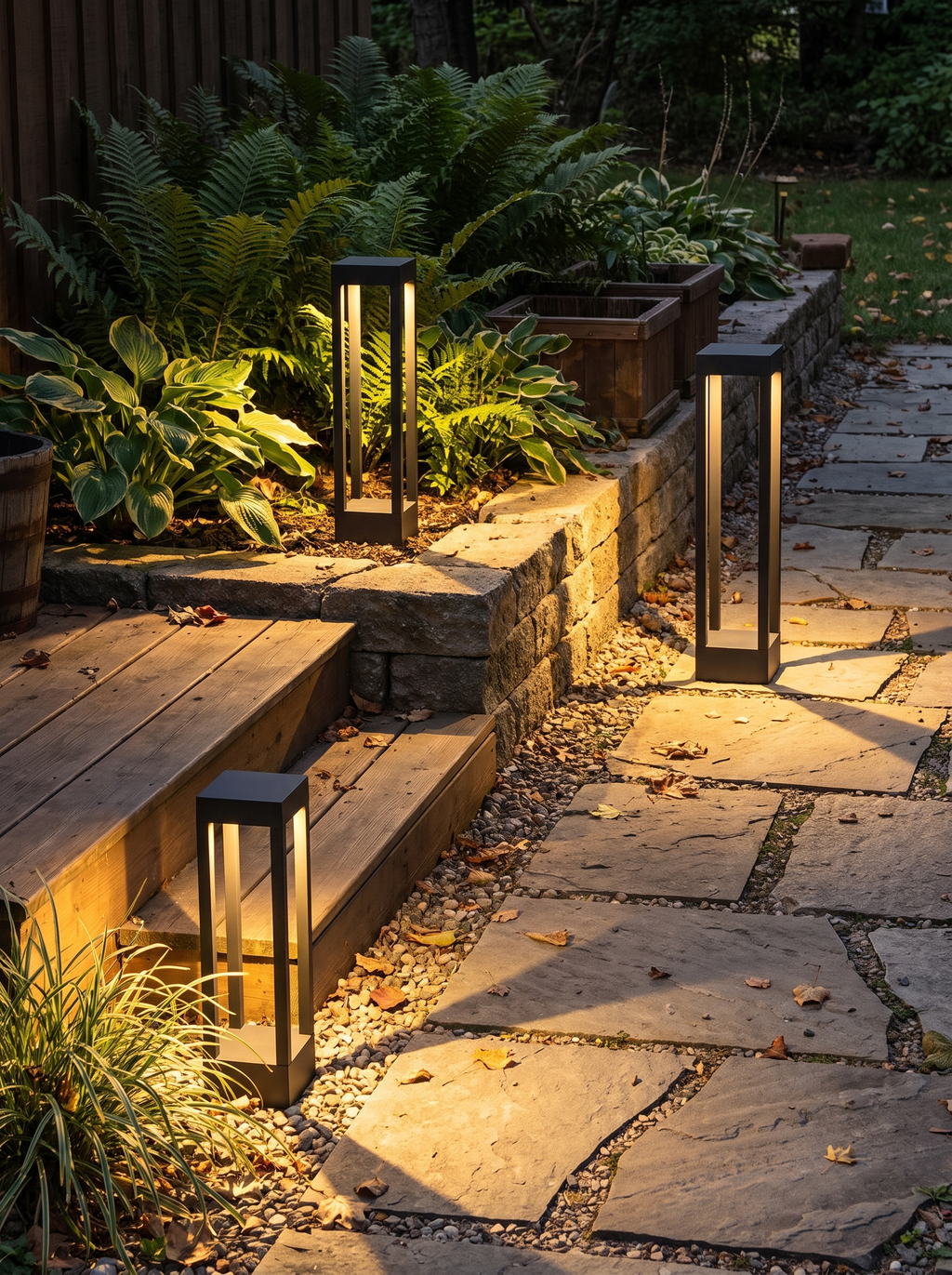 GOODNEST SLATE bollards at three heights in one scheme